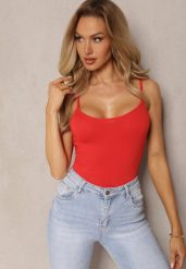Czerwony Tank Top na Ramiączkach z Elastycznej Bawełny Daudia. Czerwone topy damskie Renee, l, bez wzorów, z bawełny, bez kołnierzyka. Za 19.99 zł.