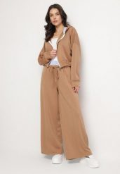 Brązowy Komplet Dresowy z Wiskozą Bluza z Kapturem i Szerokie Spodnie Lanriva. Brązowe bluzy z kapturem damskie Born2be, bez wzorów, z dresówki. Za 189.99 zł.