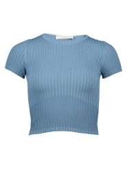 Guess Koszulka w kolorze niebieskim rozmiar: M. Niebieskie bluzki damskie Guess, m, z aplikacjami, bez kołnierzyka, bez ramiączek. Za 83.42 zł.