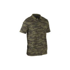 Koszulka myśliwska krótki rękaw polo 100 camo. Zielone koszulki polo męskie SOLOGNAC, s, bez wzorów, z bawełny, bez ramiączek. Za 49.99 zł.