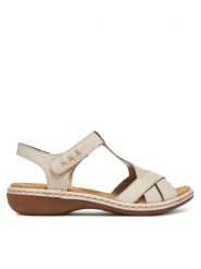 Rieker Sandały 65919-60 Beżowy. Brązowe sandały damskie Rieker, bez wzorów, ze skóry, bez obcasa, na płaskiej podeszwie. Za 319.99 zł.