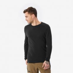 Koszulka z długim rękawem męska Forclaz MT500 merino. Czarne koszulki męskie z długim rękawem FORCLAZ, l, z materiału. Za 229.99 zł.