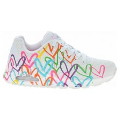 Buty Skechers Uno Highlight Love W 177981-WMLT białe. Białe buty sportowe na co dzień damskie bez wzorów, ze skóry. Za 466.73 zł.