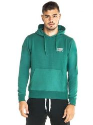Bluza z bawełna z kaptur na czas wolny na co dzień. Niebieskie bluzy sportowe męskie LEONE 1947 APPAREL, bez wzorów, z bawełny, bez kołnierzyka, bez ramiączek. Za 147.31 zł.