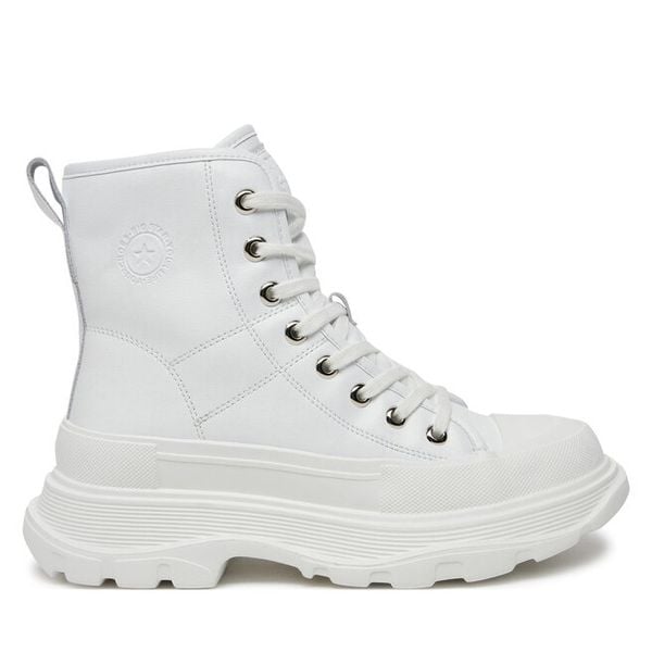 Trzewiki Big Star Shoes. Białe botki damskie BIG STAR SHOES, retro, bez obcasa, na płaskiej podeszwie, bez zapięcia. Za 359.99 zł.