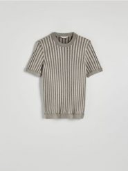 Sweter ze strukturalnej dzianiny - złamana biel. Swetry męskie Reserved, l, bez wzorów, z bawełny, bez kołnierzyka. W wyprzedaży za 49.99 zł.