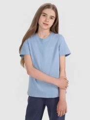 4F T-shirt regular gładki dziewczęcy - niebieski 158 (12-13 lat). Niebieskie koszulki dziewczęce 4f, m, bez wzorów, z bawełny, bez ramiączek. Za 29.99 zł.
