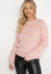 Jasnoróżowy Puchaty Sweter z Wełną i Ściągaczami Exenevia. Czerwone swetry klasyczne damskie Born2be, z jeansu, bez kołnierzyka. Za 59.99 zł.