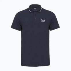 Koszulka męska polo t-shirt sportowy Emporio Armani. Niebieskie koszulki polo męskie Emporio Armani, m, bez wzorów, z bawełny, bez ramiączek. Za 229.00 zł.