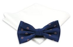 Granatowa Mucha w Drobne Kwiatki + Biała Poszetka - Chattier, Męska. Niebieskie krawaty i muchy męskie Chattier, bez wzorów, z poliesteru, eleganckie. Za 59.00 zł.