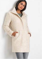 Krótki płaszcz boucle. Białe płaszcze damskie bonprix, bez wzorów, eleganckie. Za 369.99 zł.