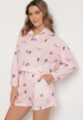 Różowy Komplet z Wiskozą Koszula i Szorty z Motywem Morskim Reivienne. Czerwone koszule damskie Born2be, z aplikacjami, z wiskozy, eleganckie. Za 159.99 zł.