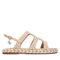 Sandały Guess. Brązowe sandały damskie Guess, z aplikacjami, bez obcasa, na płaskiej podeszwie. Za 549.99 zł.