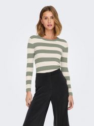 JDY Sweter "Plum" w kolorze oliwkowo-kremowym rozmiar: XL. Zielone swetry klasyczne damskie JDY, xl, prążkowane, bez kołnierzyka. Za 70.41 zł.