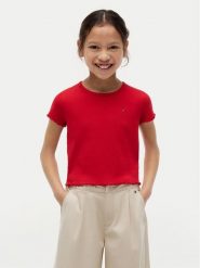 Tommy Hilfiger T-Shirt Essential KG0KG08590 Czerwony Regular Fit. Czerwone koszulki dziewczęce Tommy Hilfiger, bez wzorów, z bawełny, bez ramiączek. Za 129.99 zł.