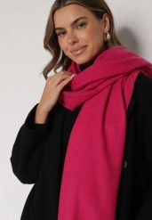 Fuksjowy Szalik z Bawełną i Wiskozą Ozdobiony Frędzlami Siadortia. Czerwone szaliki i kominy damskie Born2be, bez wzorów, z bawełny. Za 49.99 zł.