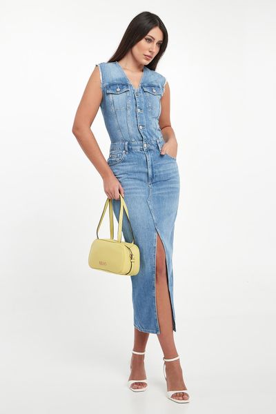 Sukienka jeansowa midi LIU JO. Sukienki damskie Liu Jo, bez wzorów, z jeansu, bez kołnierzyka, bez ramiączek, midi. Za 949.00 zł.