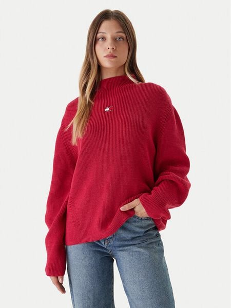 Tommy Jeans Sweter Badge DW0DW21676 Różowy Relaxed Fit. Czerwone swetry klasyczne damskie Tommy Jeans, xxs, z bawełny, bez kołnierzyka. Za 329.99 zł.