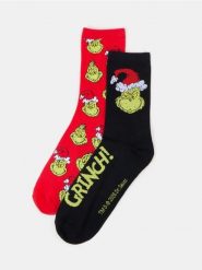 Długie skarpetki ze świątecznym motywem 2 pack Grinch - wielobarwny. Skarpetki męskie Sinsay, bez wzorów. Za 15.99 zł.