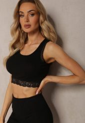 Czarny Top z Bawełny z Koronkową Wstawką Rosarita. Czarne topy damskie Renee, m, bez wzorów, z bawełny, bez kołnierzyka. Za 19.99 zł.