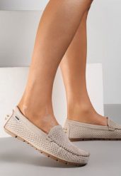 Jasnobeżowe Mokasyny Ianthochis. Brązowe mokasyny damskie Renee, ze skóry. Za 99.99 zł.