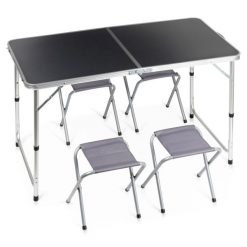 Stół turystyczny składany z krzesłami metalowy grafitowy 3w1 120x60x55/62/70 cm 5 el. Szare walizki Vilde, bez wzorów. W wyprzedaży za 168.90 zł.