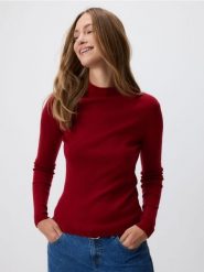 Sweter z dodatkiem wełny - bordowy. Czerwone swetry klasyczne damskie Reserved, l, z dzianiny, bez kołnierzyka. Za 129.99 zł.