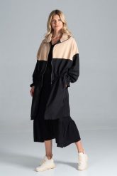 Dwukolorowy Płaszcz Typu Parka - Czarny Beżowy. Brązowe parki damskie Figl, l, bez wzorów, z elastanu. Za 389.00 zł.