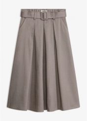 Spódnica z zakładkami w optyce wełny z paskiem (2 części). Brązowe spódniczki damskie bonprix, bez wzorów, z wełny, eleganckie. Za 169.99 zł.