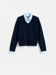 Sweter z domieszką alpaki - granatowy. Niebieskie swetry klasyczne damskie Reserved, l, z dzianiny, bez kołnierzyka. Za 139.99 zł.