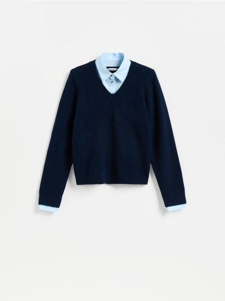 Sweter z domieszką alpaki - granatowy. Niebieskie swetry klasyczne damskie Reserved, l, z dzianiny, bez kołnierzyka. Za 139.99 zł.