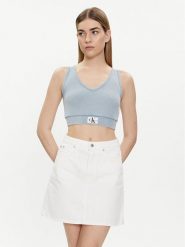 Calvin Klein Jeans Top J20J223109 Błękitny Slim Fit. Niebieskie topy damskie Calvin Klein Jeans, l, bez wzorów, z bawełny, bez kołnierzyka. Za 119.99 zł.