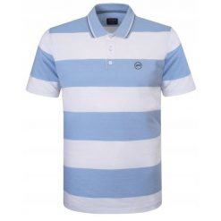 Koszulka Polo - Męska - Pako Jeans - Biało-Niebieskie Pasy. Niebieskie koszulki polo męskie Pako Jeans, l, bez wzorów, z bawełny, bez ramiączek. Za 135.00 zł.