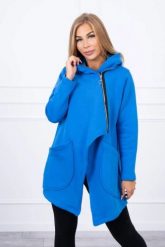 Bluza ocieplana z asymetrycznym suwakiem chabrowa. Niebieskie bluzy z kapturem damskie KESI, l, z bawełny. Za 238.37 zł.