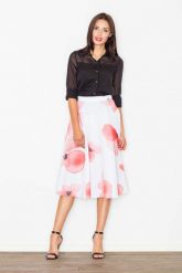 Spódnica Midi Rozkloszowana w Kolorowe Kwiaty w Odcieniach Różu. Czerwone spódniczki damskie Figl, xl, bez wzorów, z materiału, midi, rozkloszowane. Za 189.00 zł.