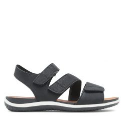 Sandały Geox. Czarne sandały damskie Geox, bez wzorów, bez obcasa, na płaskiej podeszwie. Za 259.99 zł.