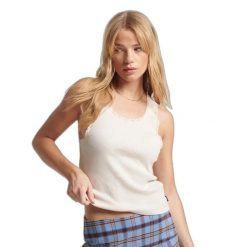 Tank top z koronkowym wykończeniem dla kobiet Superdry. Brązowe topy damskie Superdry., bez wzorów, z koronki, bez kołnierzyka. Za 107.05 zł.