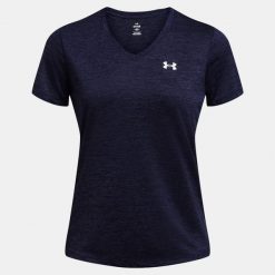 Koszulka szybkoschnąca damska Under Armour UA Tech Twist V-Neck. Niebieskie bluzki damskie Under Armour, m, bez wzorów, bez ramiączek. Za 91.79 zł.