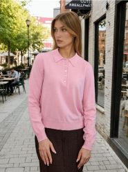 Sweter z kołnierzykiem z wiskozą - różowy. Czerwone swetry klasyczne damskie Sinsay, l, z wiskozy, bez kołnierzyka. Za 45.99 zł.