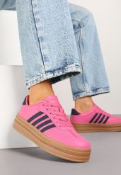 Różowo-Granatowe Sneakersy Kultowe Tenisówki na Grubej Podeszwie z Tłoczeniami Ellimia. Czerwone trampki i tenisówki damskie Renee, bez wzorów, z jeansu. Za 99.99 zł.