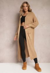Brązowy Długi Kardigan Oversize Angellona. Brązowe kardigany damskie Renee, bez wzorów. Za 84.99 zł.