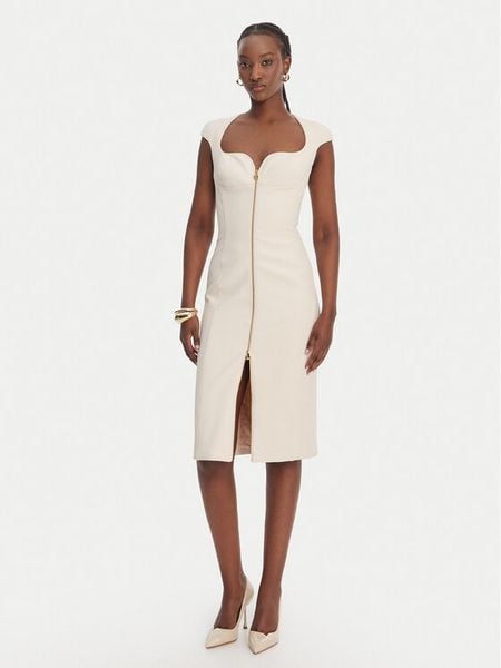 Elisabetta Franchi Sukienka koktajlowa AB-900-61E2-V430 Écru Regular Fit. Sukienki damskie Elisabetta Franchi, bez wzorów, z syntetyku, wizytowe, bez kołnierzyka, bez ramiączek. Za 1,829.00 zł.