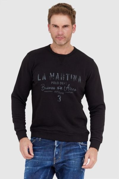 LA MARTINA Czarna bluza męska z vintage logo, Rozmiar XXL. Czarne bluzy bez kaptura męskie La Martina, l. W wyprzedaży za 369.99 zł.