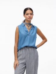 Vero Moda Bluzka w kolorze niebieskim rozmiar: M. Niebieskie bluzki damskie Vero Moda, m, bez wzorów, z lyocellu, bez kołnierzyka, bez ramiączek. Za 69.91 zł.