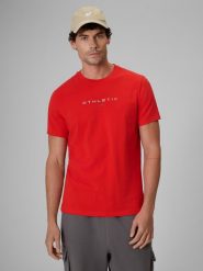 4F T-shirt slim z nadrukiem męski - czerwony XXL. Czerwone t-shirty męskie 4f, m, bez wzorów, z bawełny, bez kołnierzyka. Za 69.99 zł.