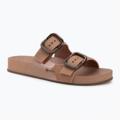 Klapki damskie Ipanema Shore. Brązowe klapki damskie Ipanema, bez wzorów, z materiału, bez obcasa. Za 159.99 zł.