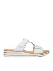 Rieker Klapki CEO-V0636-80 Biały. Białe klapki damskie Rieker, bez wzorów, z materiału, bez obcasa. Za 299.99 zł.