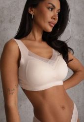 Beżowy Sportowy Biustonosz z Usztywnieniem Ozdobiony Siateczkową Wstawką Edalissa. Brązowe biustonosze sportowe damskie Renee, bez wzorów. Za 24.99 zł.