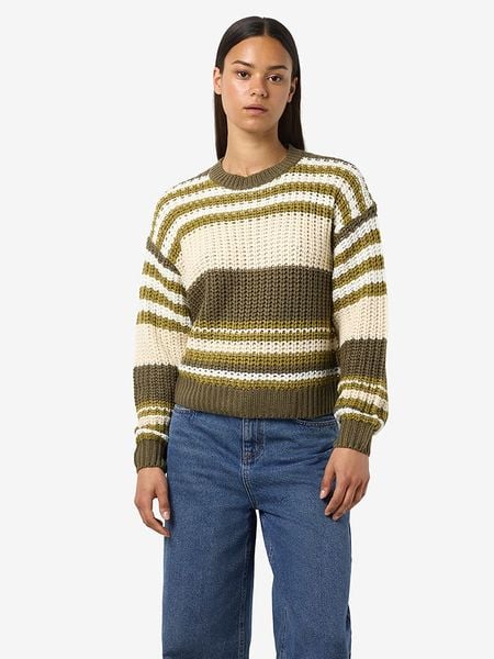 Noisy may Sweter w kolorze oliwkowo-beżowym rozmiar: S. Brązowe swetry klasyczne damskie Noisy may, s, ze splotem, bez kołnierzyka. Za 91.99 zł.