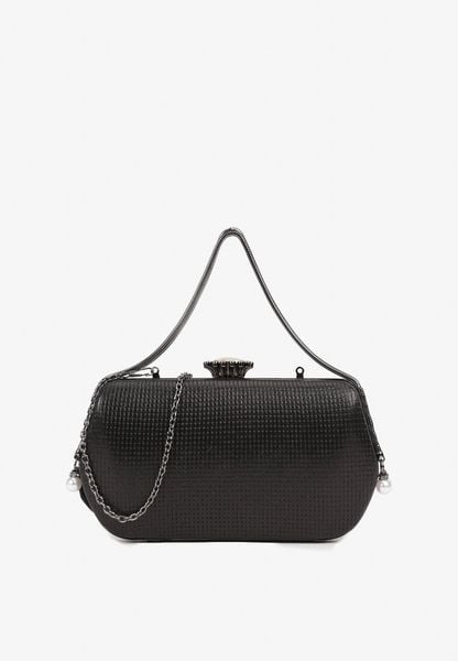 Czarna Torebka z Długim Łańcuszkiem Ozdobiona Cyrkoniami Tinallie. Czarne torebki klasyczne damskie Born2be, bez wzorów, z jeansu, bez dodatków. Za 89.99 zł.